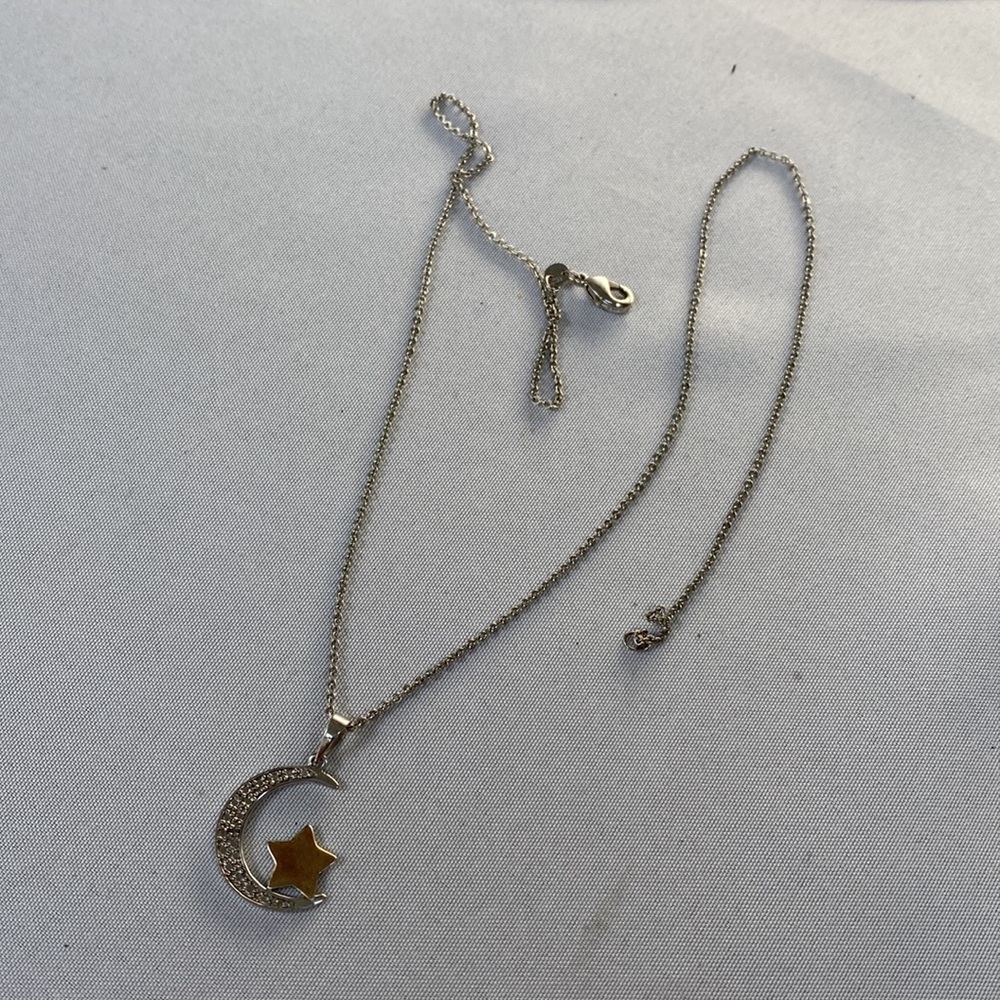 Crescent moon Goldtone star 925 pendant necklace - Picture 6 of 6